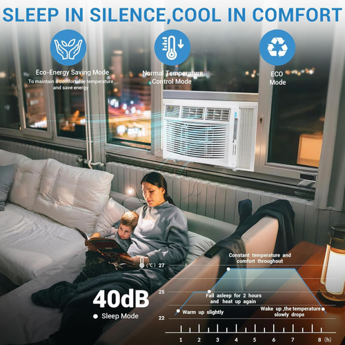 Smart Window Air Conditioner 2PCS, 8,000 BTU Cools Up to 350 Sq.Ft – Quiet 115V Cooling, WiFi & App Control, Voice Compatible, Dehumidifier