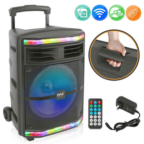 600W Bluetooth Speaker Portable PA System W/ Rechargeable Battery, Party Lights, MP3/USB SD Card Reader