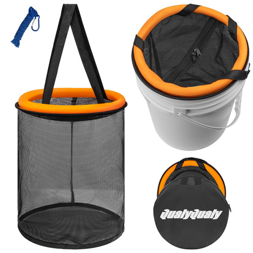 Floating Fish Basket for 5 Gallons Buckets, Foldable Fishing Basket Bait Net