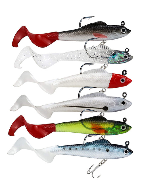 Lures for Bass Jig Head Soft Swimbait, 6-Pack 6 Colors Plastic Bait