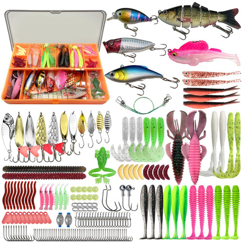 Fishing Kit Included 193Pcs Fishing Accessories and Tackle Box, Frogs,