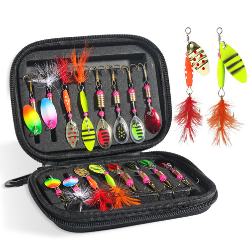 Lures Spinner Baits, Trout Bass Salmon Lures Kit with Treble Fishing