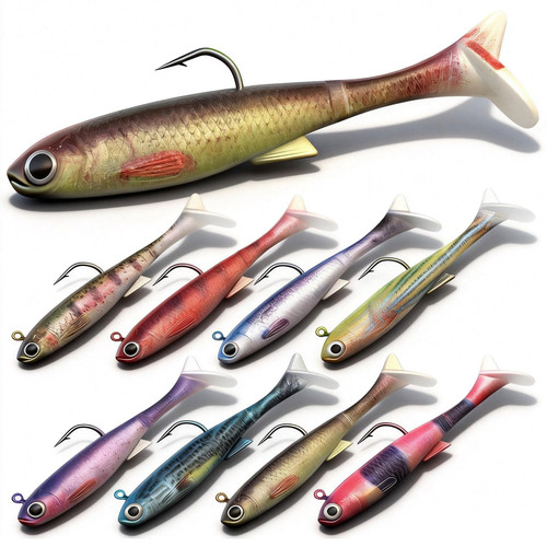 YOTO 8 Colors Soft Plastic Fishing Lures - 3.5" Pre-Rigged Paddle Tail Swimbaits