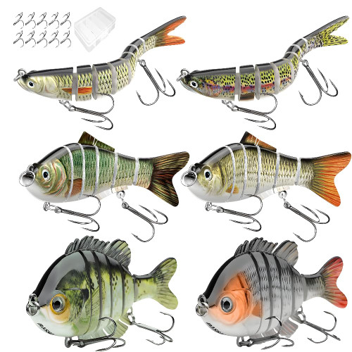 6 Pcs Fishing Lure Set with Durable Hard Plastic Tackle Box | Bass Trout Saltwater