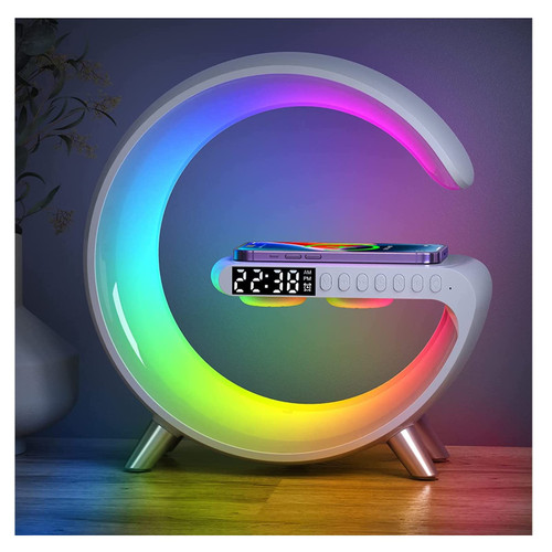 4-in-1 Wireless Charger, Night Light, Alarm Clock, and Bluetooth Speaker with App Control for Bedroom, Office,