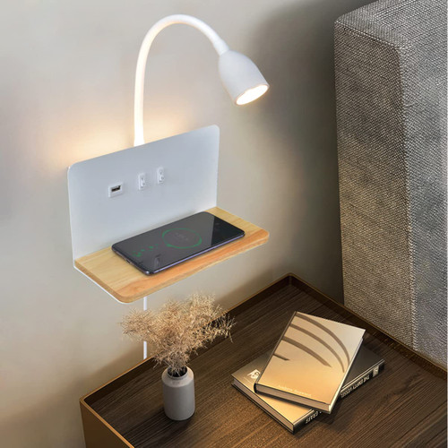 Bedside Wall Sconces with Wireless Charging Station & USB Charging, 3 Adjustable Color Temperatures LED Reading light