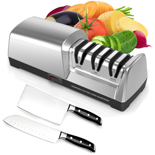 Electric Knife Sharpener for Kitchen - 3-Stage with 100% Diamond Abrasives