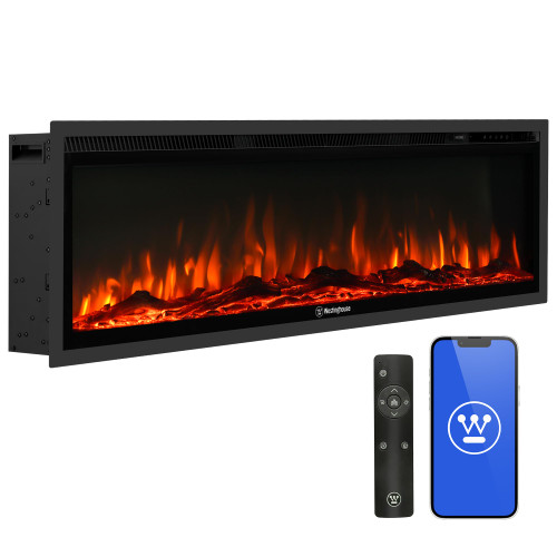Westinghouse 50 Inch Electric Fireplace Heater, Compatible with Alexa & Google Home, Wall Mount or in-Wall Recessed Fireplace Insert