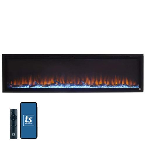 Touchstone Sideline Elite Smart 72” WiFi-Enabled Electric Fireplace - 80038 - in-Wall Recessed - 60 Color Combinations - 1,500W Heater - Black - Log, Crystals & Driftwood