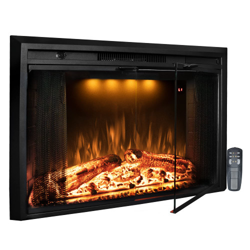 36” Electric Fireplace Inserts with Glass Door and Mesh Screen, Multicolor Flames & Fire Crackling Sounds