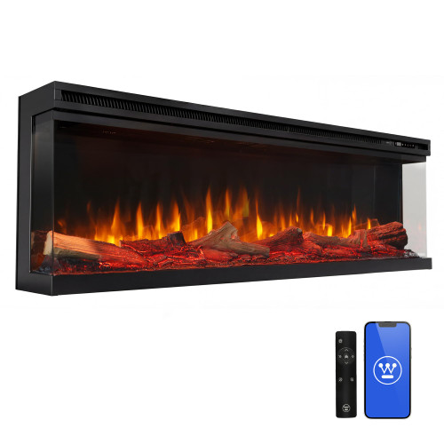 Westinghouse 50inch 3-Sided Electric Fireplace, Realistic Flame&Log Set, Compatible with Alexa & Google Home