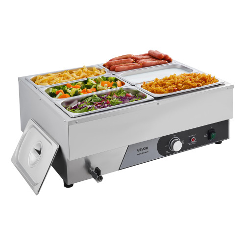 VEVOR Commercial Food Warmer, 1500W Electric Stainless Steel Steam