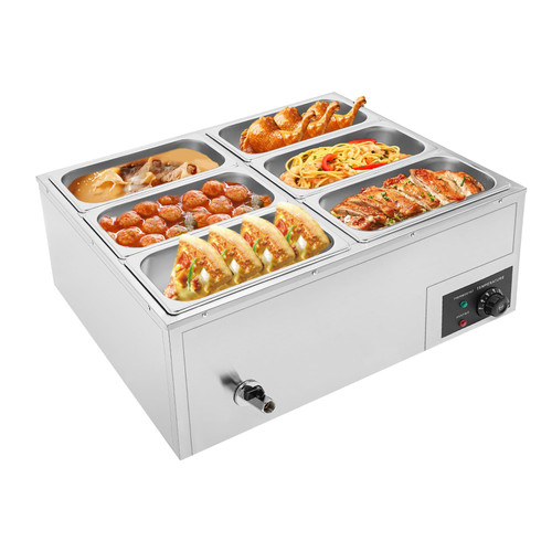 Commercial Food Warmer 6-Pan, 110V 850W Buffet Electric Steam Table with Lid Electric Countertop Food Warmer Steam Table