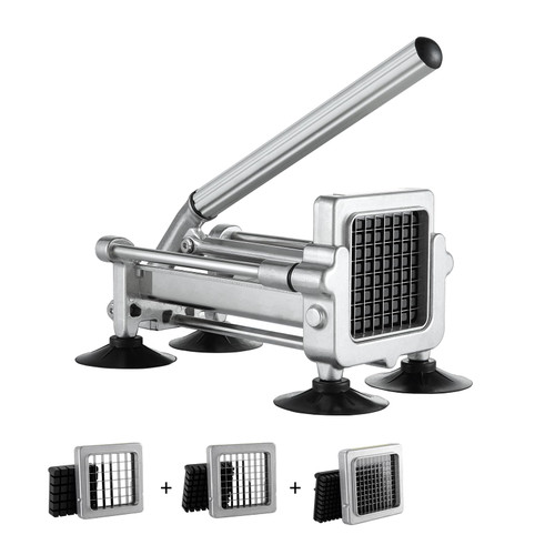 VEVOR French Fry Cutter, Potato Slicer with 1/2", "3/8", "1/4 Stainless Steel Blades, Manual Potato Cutter Chopper with Suction Cups, Great for Potato, French Fries, Cucumber, Vegetables, Carrot