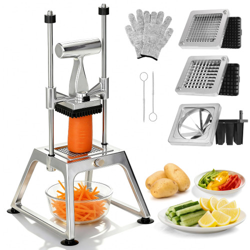 POWLAB Commercial Vegetable Chopper & French Fry Cutter, Stainless Steel Manual Dicer, 3 Blades (1/4", 3/8", 8-Wedge), Suction Base, Fast Tomato Onion Potato Cutter for Restaurant & Home Kitchen