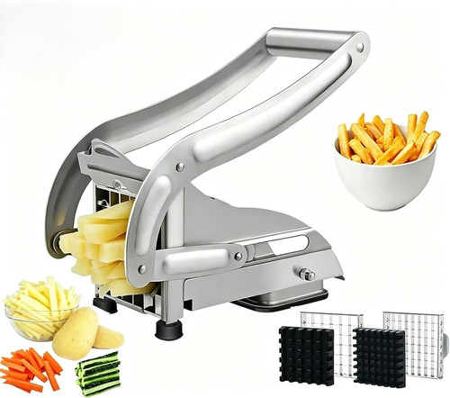 French Fry Cutter, Stainless Steel Potato Cutter Slicer with 1/2" & 3/8" Blades