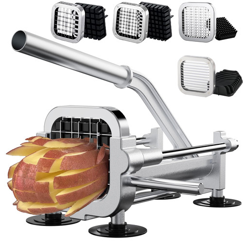 French Fry Cutter with Apple Slicer, Heavy Duty Stainless Steel Potato Cutter for Fries