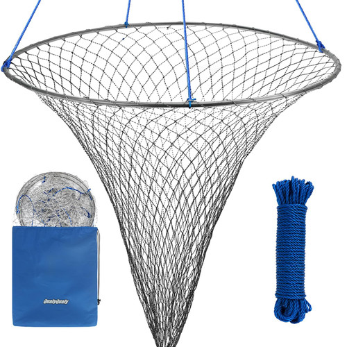 Fishing Net 32''/39'' Hoop, Foldable Drop Net Pier Fishing