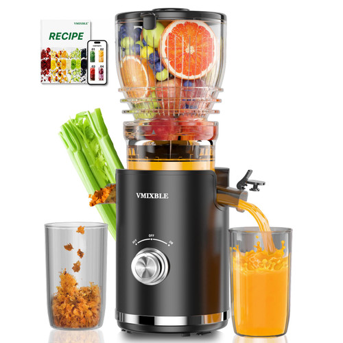 Juicer Machines, Cold Press Juicer with 5.8" Wide Feed Chute, 300W Slow Masticating Juicer for Whole Fruits & Vegetables