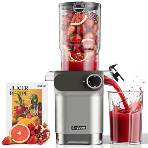 Anybear Cold Press Juicer 200W Masticating Slow Juicer 4.3" Large Feed Chute Fit Whole Fruits Vegetables