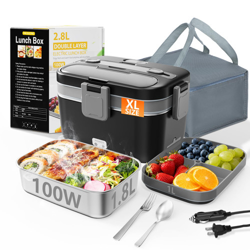 Electric Lunch Box for Adults, 2.8L Double Layer 100W Fast Heated Lunch Box