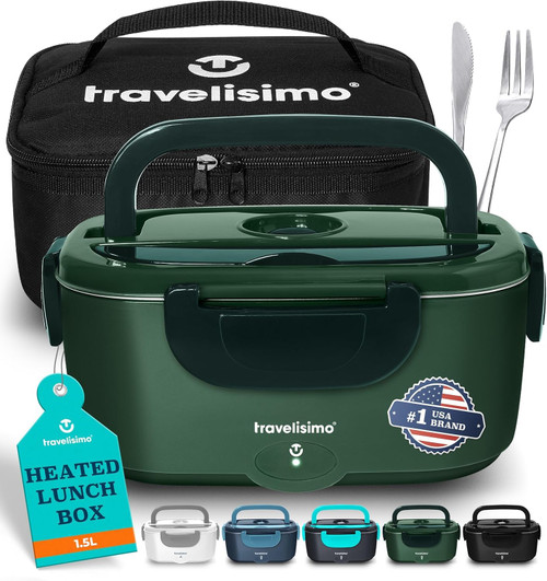 TRAVELISIMO Electric Lunch Box for Adults 100W Heated Lunch Box For Men 1.5L Stainless Steel Portable Food Warmer
