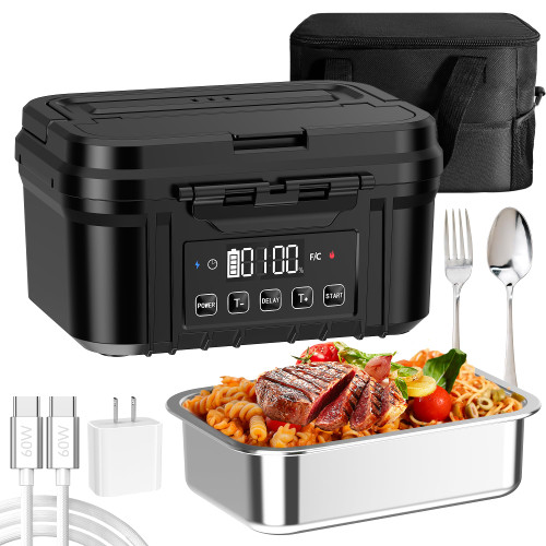 Cordless Electric Lunch Box for Adults – Battery-Powered Heated Lunch Box with 1.2L Stainless Steel Container