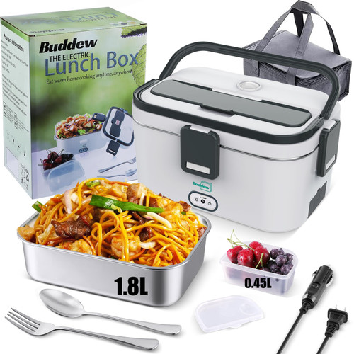 Buddew Electric Lunch Box for Adults, 80W Heated Lunch Box 1.8L Stainless Steel Portable Food Warmer