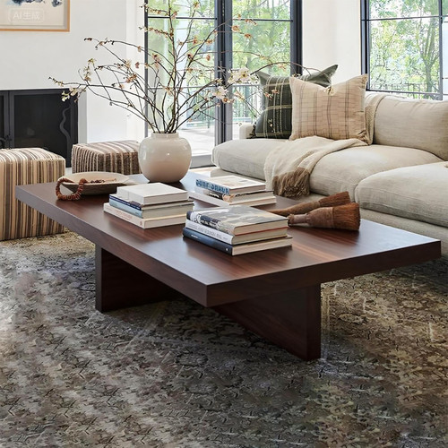 Solid Wood Coffee Table, Farmhouse Square Center Table, 2” Thick Tabletop, Durable Natural Wood Grain