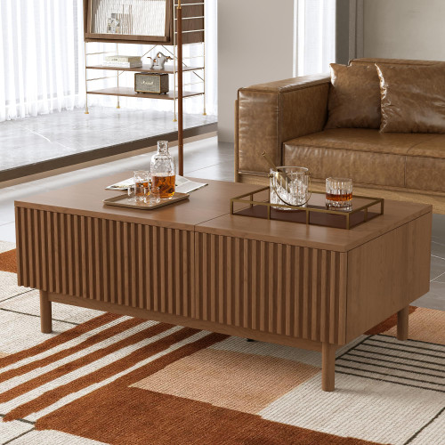 51.1" Mid-Century Modern Lift Top Coffee Table, Walnut Rectangular Center Table with Hidden Storage for Living Room