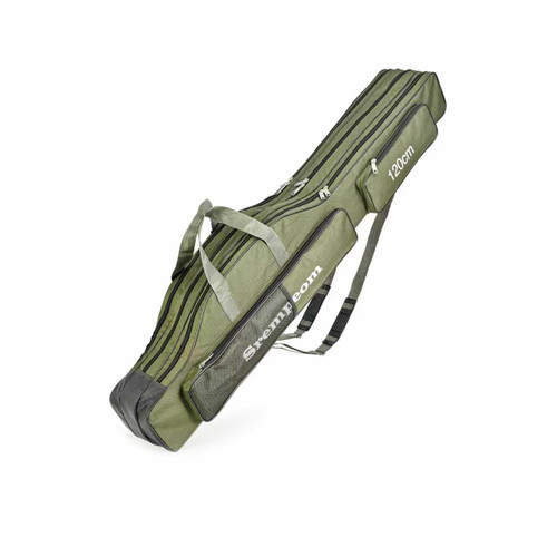 Srempeom 3 Layers Fishing Pole Bag,Portable 3 Layers Oxford Folding Rod Carry Case,Fishing Reel Tackle Storage Bag Case (Green, 120cm/47.2inch)
