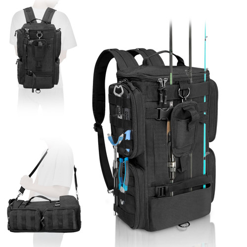 Fishing Tackle Backpack with Rod Holders,20L Lightweight