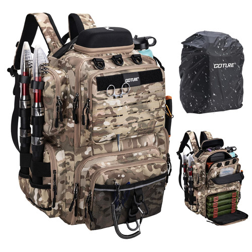 Fishing Backpack, 900D Water-Resistant Tackle Backpack with Rod Holders,