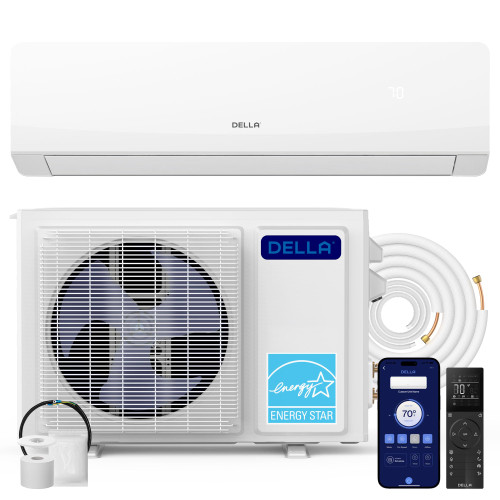 DELLA Serena Series 12000 BTU Mini Split AC WIth WiFi & Alexa Control,1 Ton Inverter Heat Pump Ductless AC System,Energy Star 22 SEER2 115V for Rooms up to 550 Sq.Ft,16.4ft Install Kit, Pre-Charged