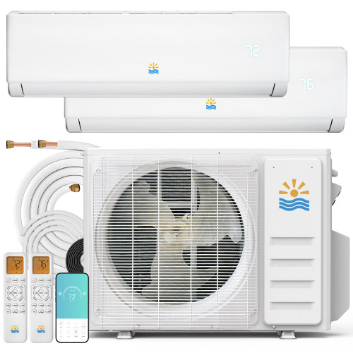 Rellytech 20000 BTU Dual Zone WiFi Mini Split AC/Heating System, SEER2 23 2 Zone (12000+12000 BTU) Ductless Mini Split Air Conditioner with Heat Pump, Pre-Charged Condenser & Installation Kit 208/230V
