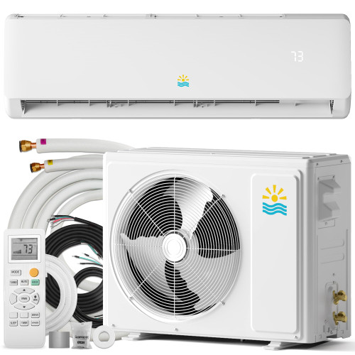 Mini Split AC/Heating System - 9000 BTU Mini Split AC Inverter Heating and Cooling, 19 SEER2 115V/110V Energy Efficient Ductless Air Conditioner Up to 550sq.ft, Pre-charged System, Installation Kit