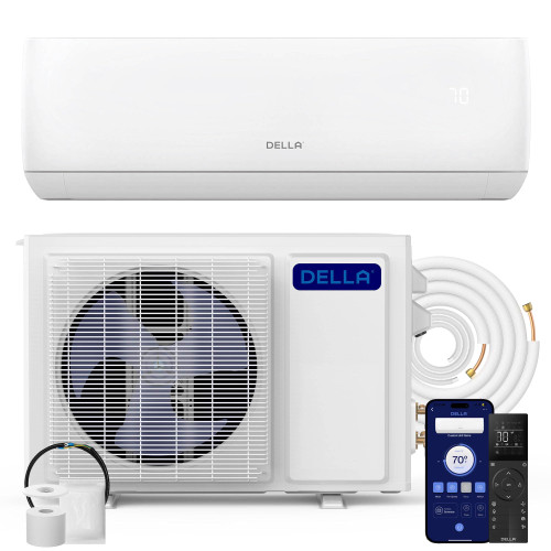 DELLA Motto Series 18000 BTU 19 SEER2 230V Mini Split AC, Cools Up to 1000 Sq.Ft, Works with Alexa and Wifi, Ductless Inverter System Air Conditioner, Pre-Charged Heat Pump and 16.4ft Kits