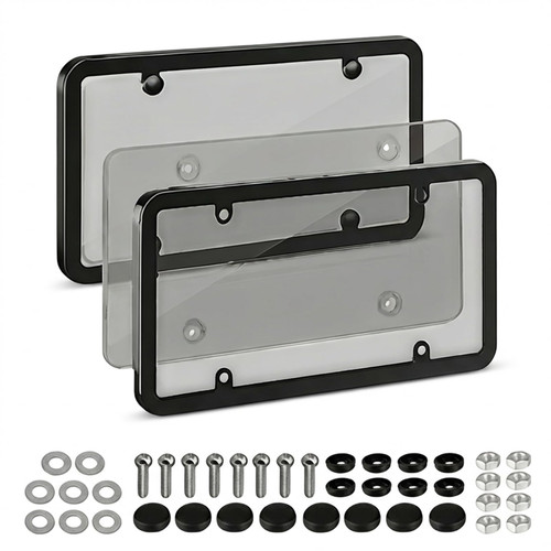 houlishu Clear Gray License Plate Frames - ABS Rust-Proof 2 Pcs Car Rear Front Plate Covers with Screws Caps Fit for US Standard Plates with Mounting Hardware