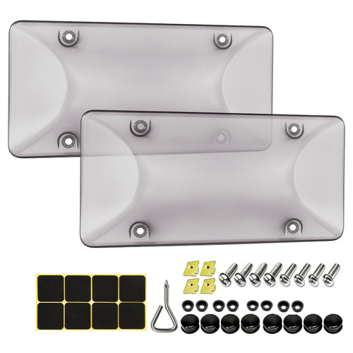 Clear License Plate Cover & Frames, 2PCS License Plate Protector Rust-Proof Auto Licenses Plates Holder with Screws & Caps, Universal Vehicle License Protector (Grey)