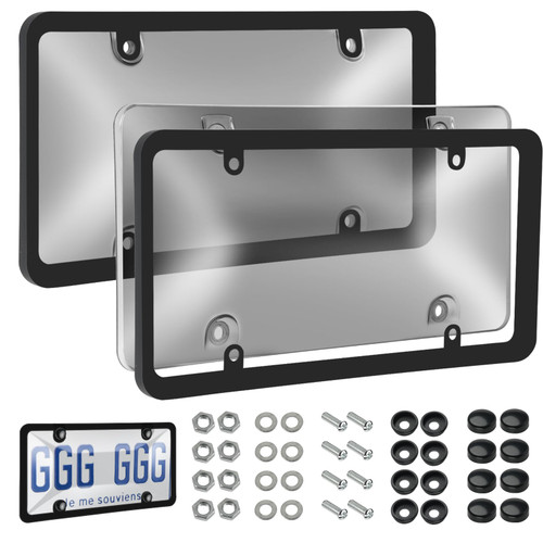 2 Pack License Plate Protector, Plastic Car Front/Rear License Plate Protector with Screws Caps, Universal Car Accessories for Most Cars