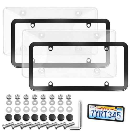 Clear License Plate Covers,Pair of Unbreakable License Plate Protector,Plastic Car Unbreakable Front Rear Protector with Screws Caps,Including Screws, 2 Sets
