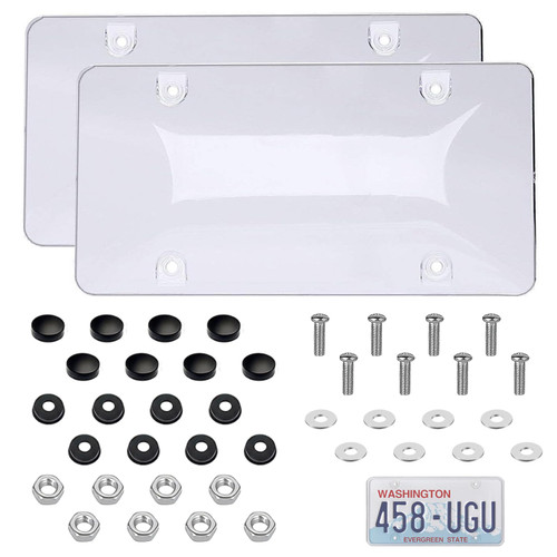 2 Pack Clear License Plate Covers - License Plate Protector Unbreakable Plastic Shields Tag Holder Fits for Standard US Plates (12.2" x 6.3")