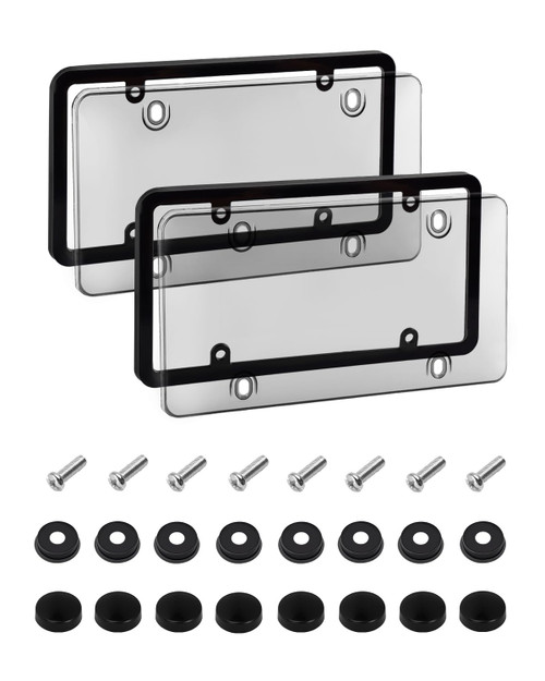 License Plate Holder & Frames, 2 Pack License Plate Protector, ABS Car Front/Rear License Plate Frame with Screws Caps, Fit Any Standard US Plates（Grey）