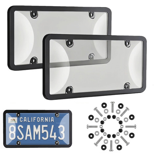 2-Pack License Plate Protector & Cover, License Plate Frame Anti-Scratch Universal for Car Truck SUV, Includes All Mounting Hardware (Tinted)
