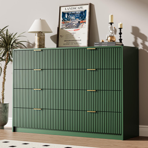 MAISONARIA Green Dresser for Bedroom, 8 Drawer Double Dresser, Modern Chest of Drawers for Bedroom