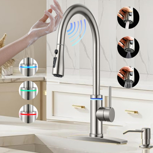 Touch On Kitchen Faucet, 3 Modes Pull Down Sprayer, Touch On Sensor Activated