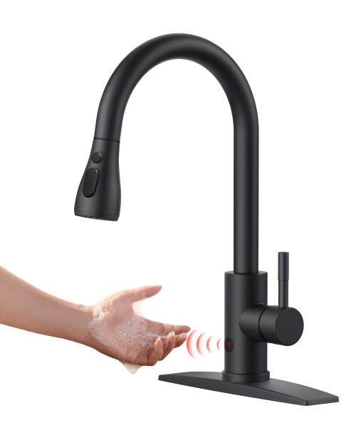 Touchless Kitchen Faucet with Pull Down Sprayer, Black Hands-Free Smart Motion Sensor