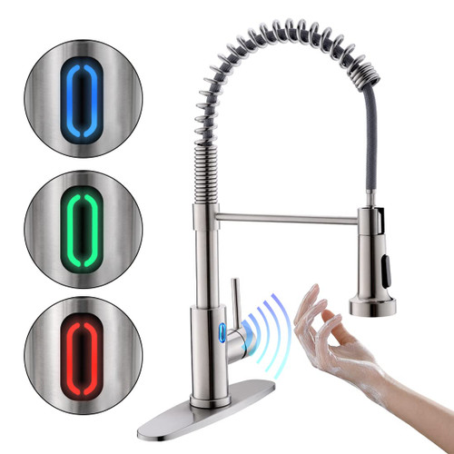 Kitchen Faucet with Pull Down Sprayer LED Light Single Handle Kitchen Sink Faucet