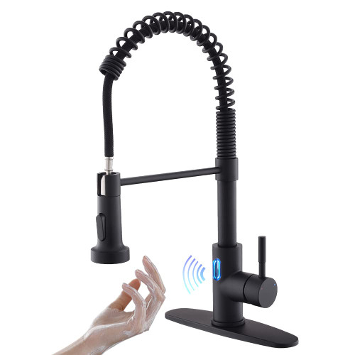 LED Light Single Handle Kitchen Sink Faucet Motion Sensor Smart Hands-Free Black