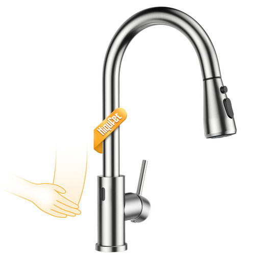Hiqufet Touchless Kitchen Sink Faucet with Pull Down Sprayer, Stainless Steel